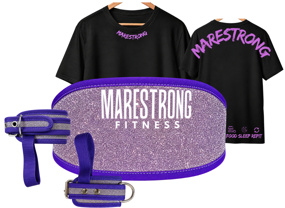Mega Combo Marestrong Lilac Shine: Cinturón Pesista + Grilletes + Oversized