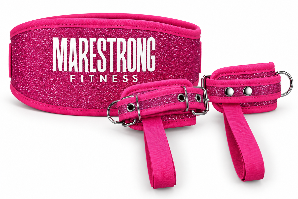 Combo Cinturón + Grilletes Marestrong Rosa brillos