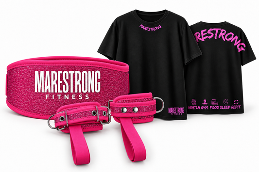 Mega Combo Cinturón + Grilletes + Oversized Marestrong Rosa brillos